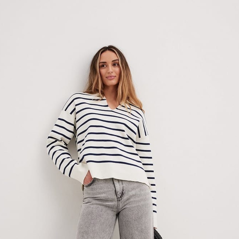 NA-KD Striped Knitted Collar Sweater